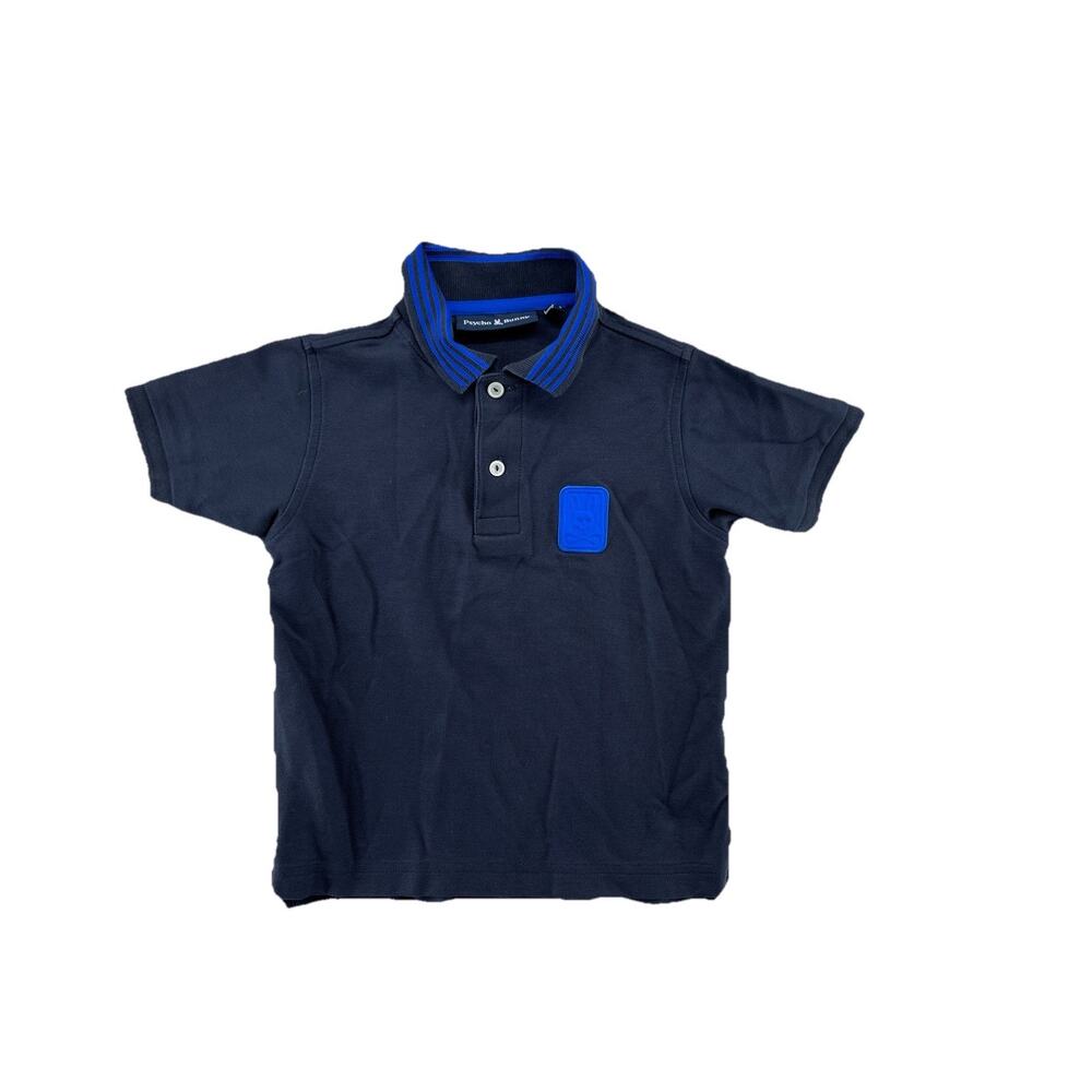 Psycho Bunny Kids Polo Shirt Black Blue Stripe Collar Short Sleeve